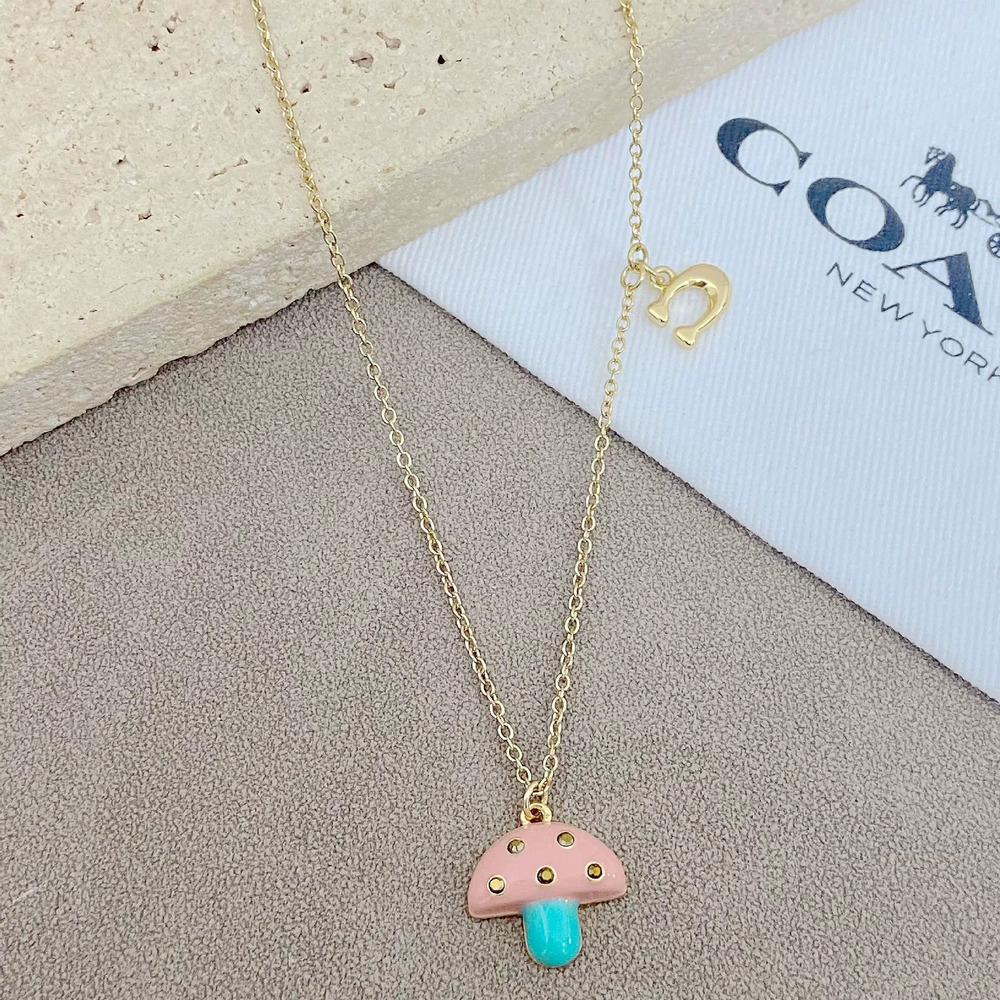 Coach Wind Mushroom Pendant Necklace Choker Gold Plated